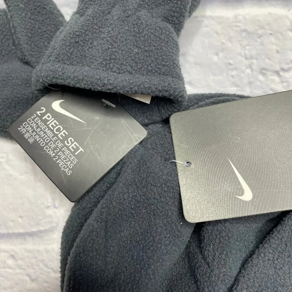 Nike Fleece Trapper Hat with Matching Mittens in Charcoal Grey